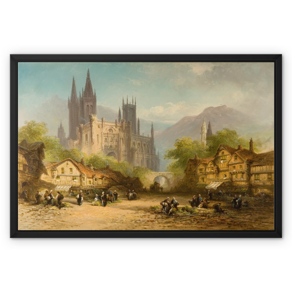 Framed Canvas - Market Day at a Town in Normandy, France by Henry Foley
