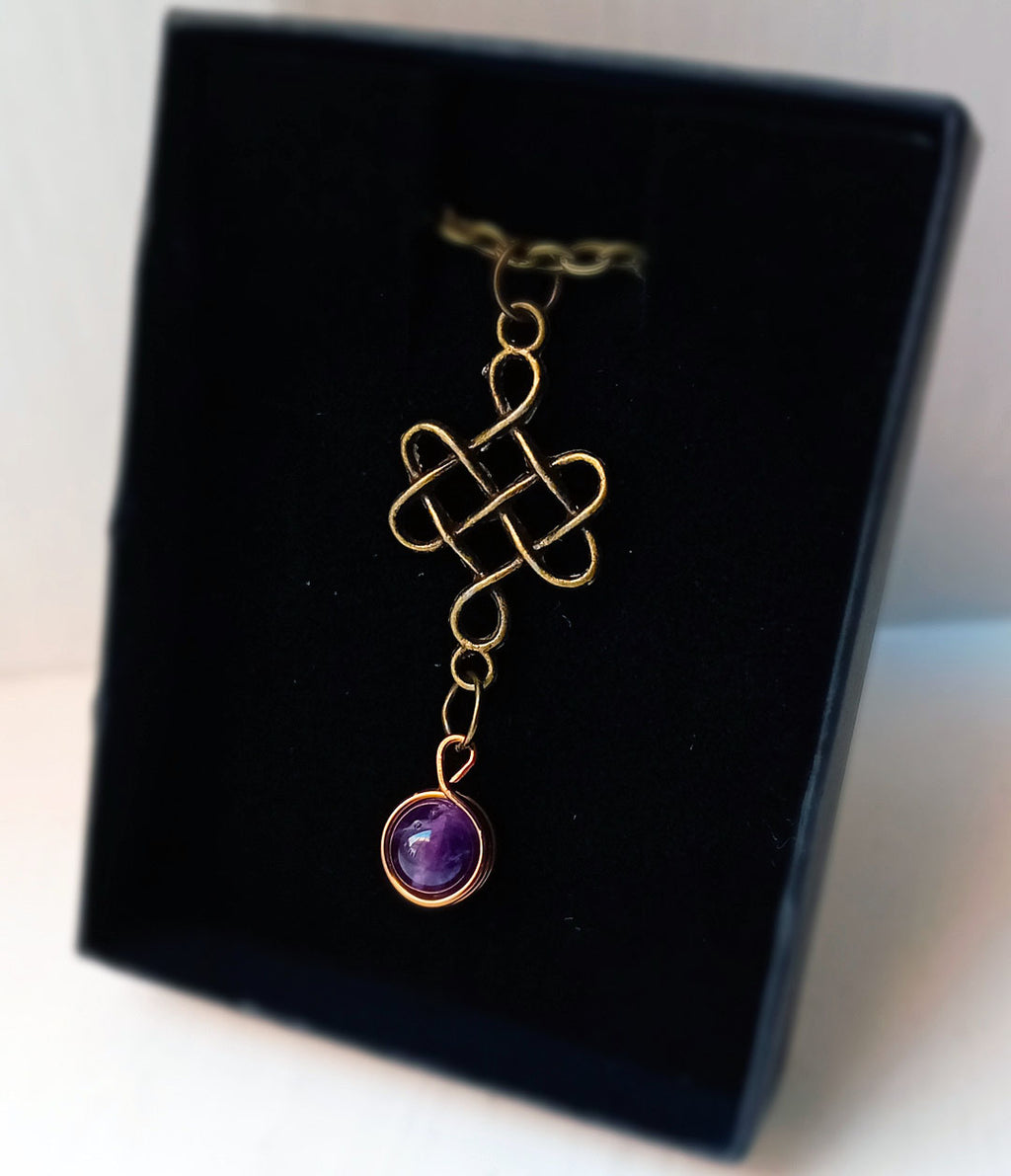 Necklace - Bronze and Amethyst Celtic Cross Pendant