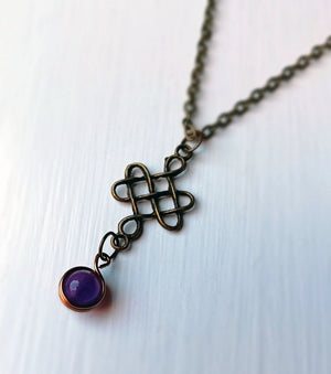Necklace - Bronze and Amethyst Celtic Cross Pendant