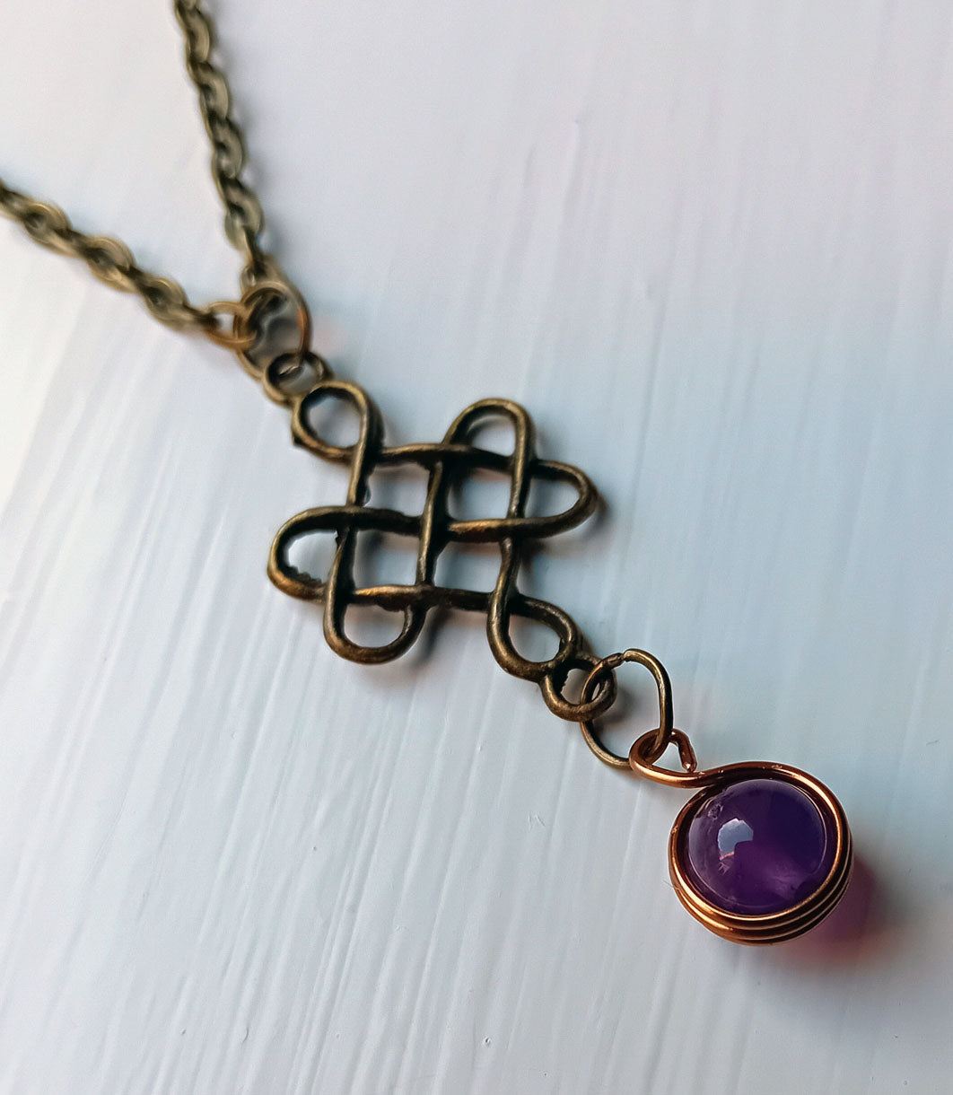 Necklace - Bronze and Amethyst Celtic Cross Pendant