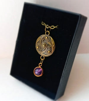 Necklace - Bronze Amethyst Disc Pendant