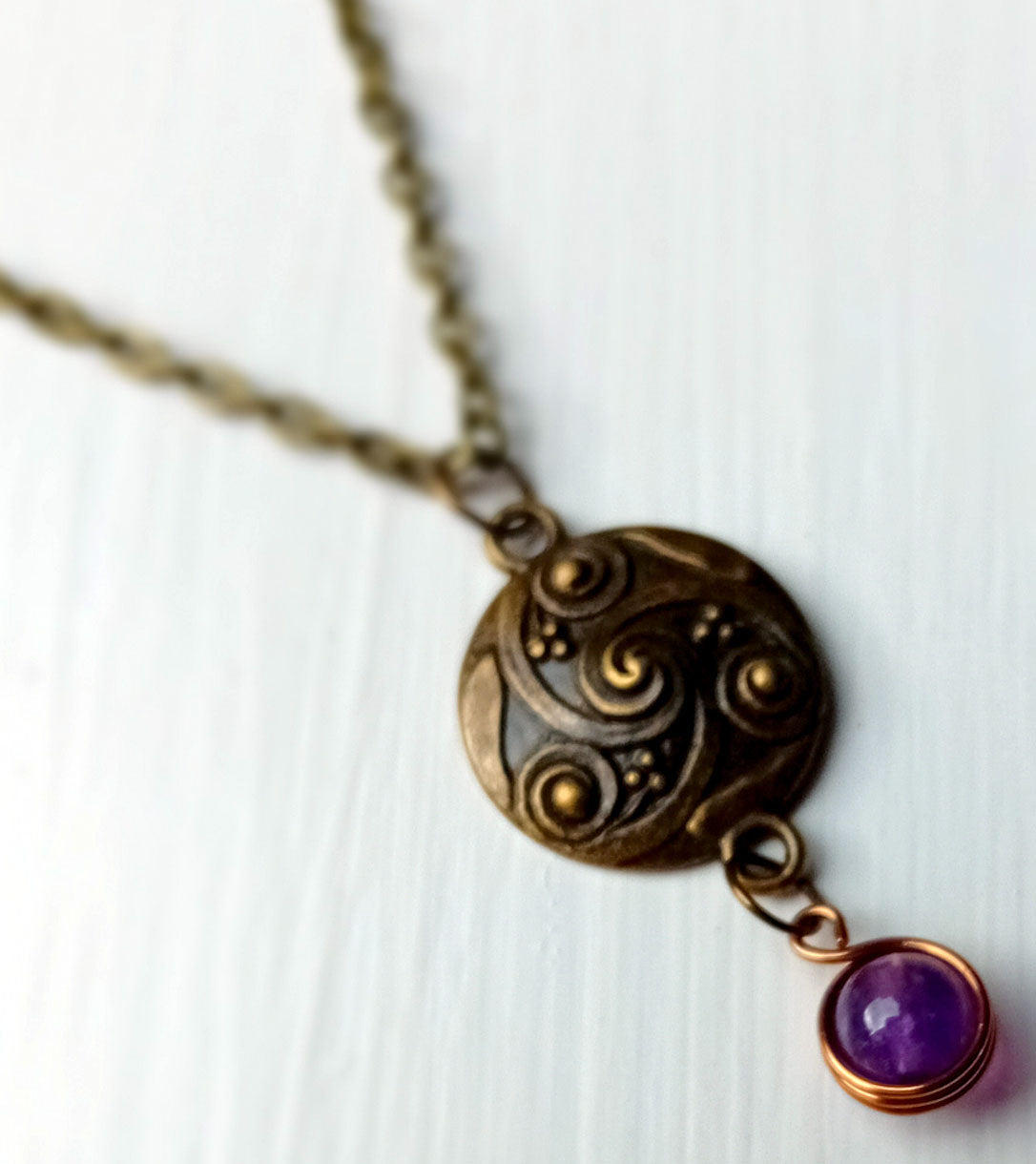 Necklace - Bronze Amethyst Disc Pendant