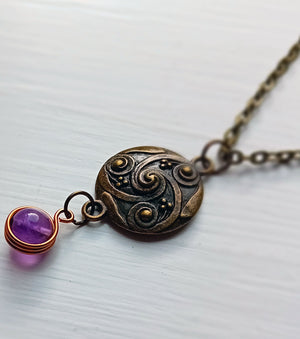 Necklace - Bronze Amethyst Disc Pendant