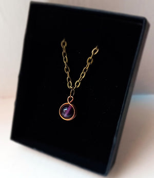 Necklace - Bronze Amethyst Single Drop Pendant