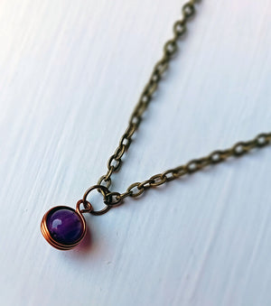 Necklace - Bronze Amethyst Single Drop Pendant