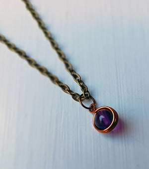 Necklace - Bronze Amethyst Single Drop Pendant