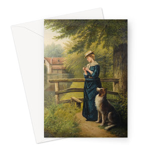 Greetings Card - Portrait of a Woman and a Dog by Albert Drinkwater