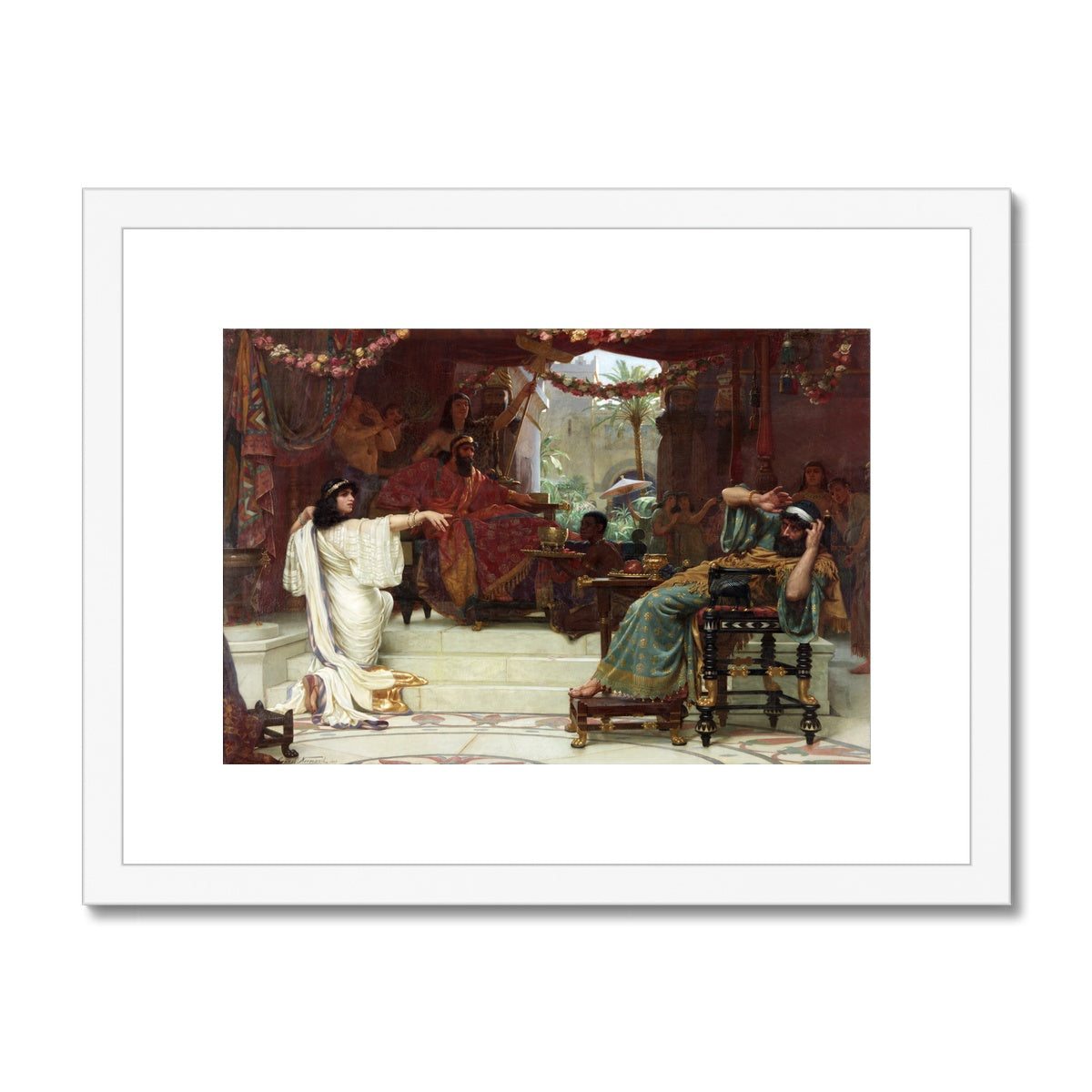 Fine Art Print Framed & Mounted - Esther Denouncing Haman to King Ahasuerus by Ernest Normand