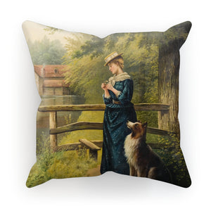 Cushion - Portrait of a Woman and a Dog by Albert Drinkwater