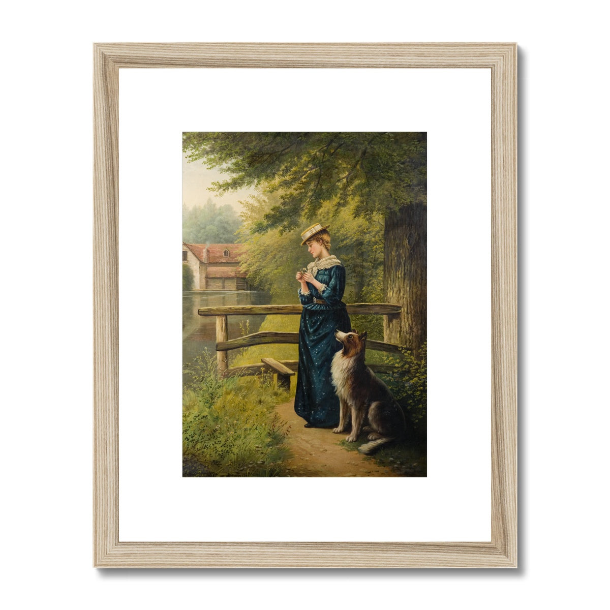 Fine Art Print Framed & Mounted - Portrait of a Woman and a Dog by Albert Drinkwater