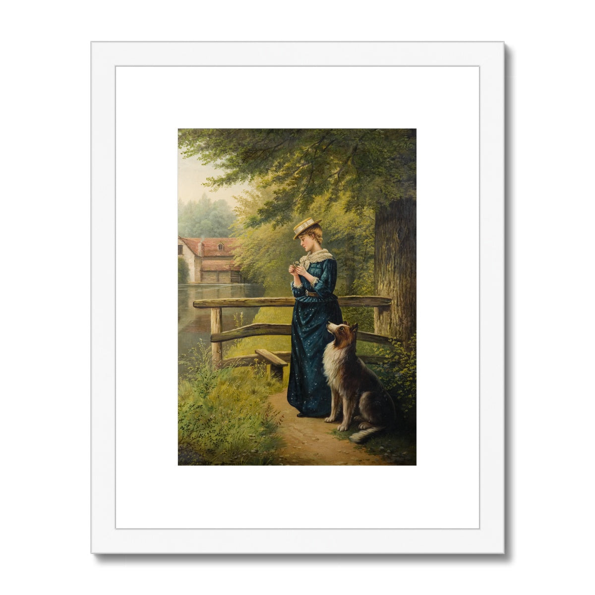 Fine Art Print Framed & Mounted - Portrait of a Woman and a Dog by Albert Drinkwater