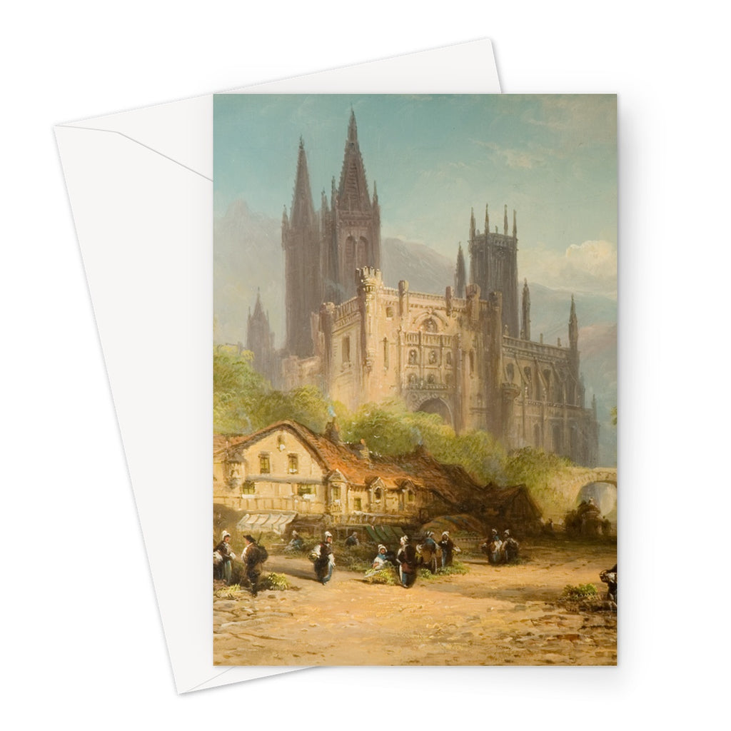 Greetings Card - Market Day at a Town in Normandy, France by Henry Foley